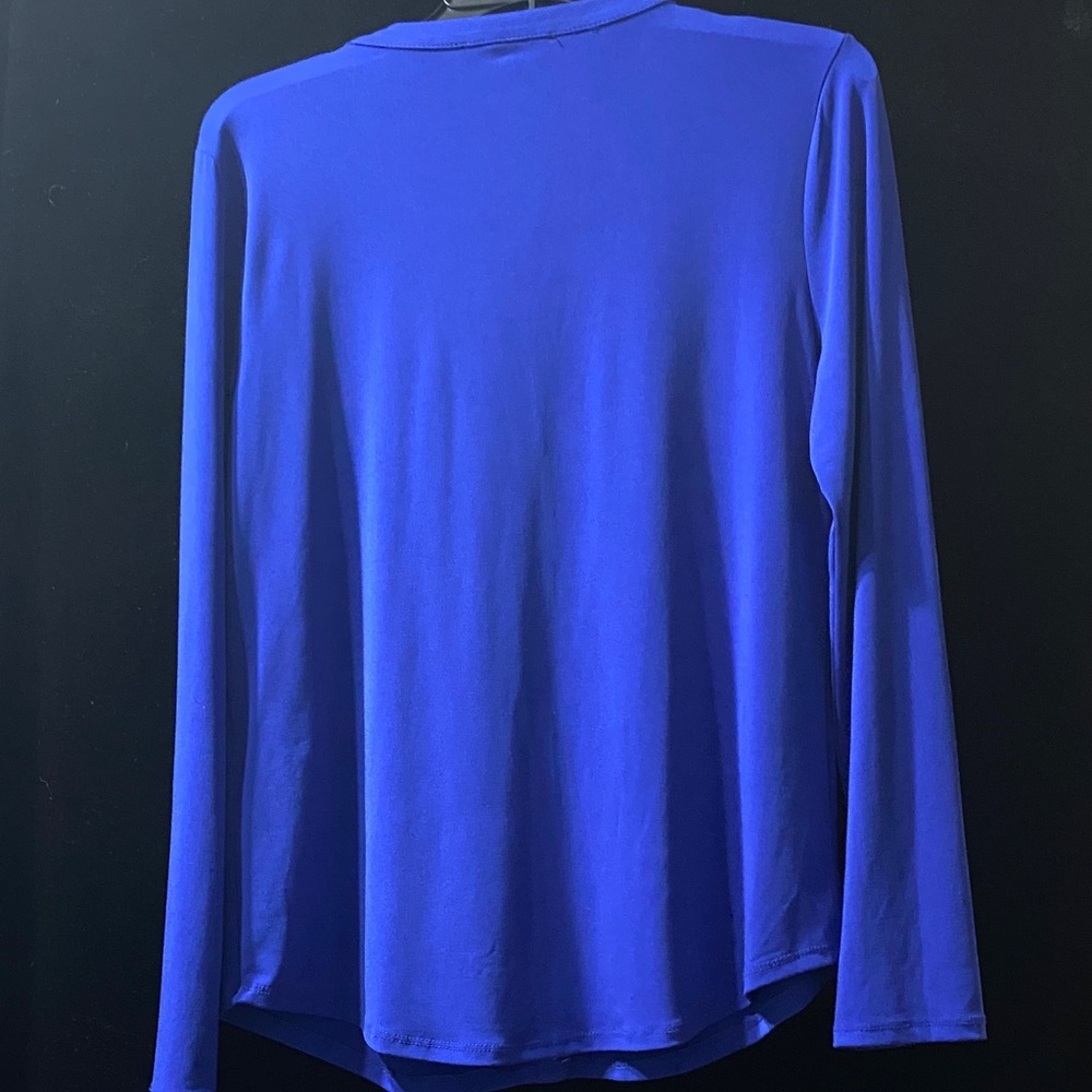 INC International Concepts Royal Blue Blouse with Gold Zipper Details - Picture 3 of 4